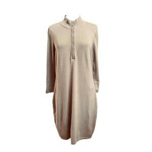 Calvin Klein Womens‎ Tan Long Sleeve Sweater Dress Knee Studded Half-Zip Size XL